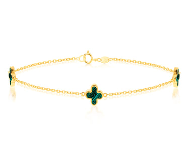 9K Yellow Gold 3 Malachite Petal Bracelet - 20789350