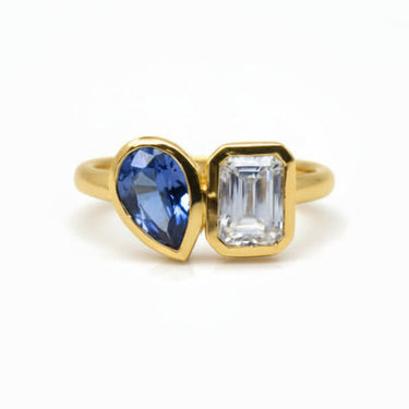 9KYG 1 Lab Grown Diamond 1.03CT EF/VS & 1 Lab Grown Sapphire 1.14CT Engagement Ring
