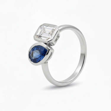 9KYG 1 Lab Grown Diamond 1.03CT EF/VS & 1 Lab Grown Sapphire 1.14CT Engagement Ring