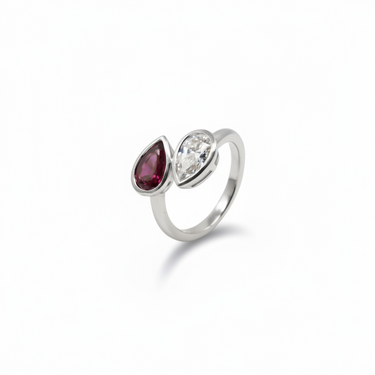 9KYG 1 Lab Grown Ruby 1.31CT 1 Lab Grown Diamond 1.07CT EF/VS Engagement Ring