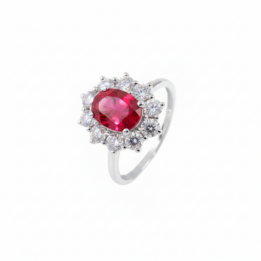 10K Gold Lab Grown Ruby and Lab Grown Diamond Ring