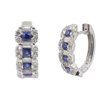 18K White Gold Sapphire and Diamond Earring | Sapphire & Diamond Earrings Australia | Sapphire Earrings Melbourne | H&H Jewellery