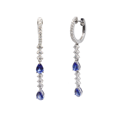 18K White Gold Sapphire and Diamond Drop Earring | Sapphire Earrings Australia | Sapphire Earrings Melbourne | H&H Jewellery