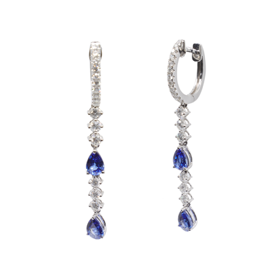 18K White Gold Sapphire and Diamond Drop Earring | Sapphire Earrings Australia | Sapphire Earrings Melbourne | H&H Jewellery 