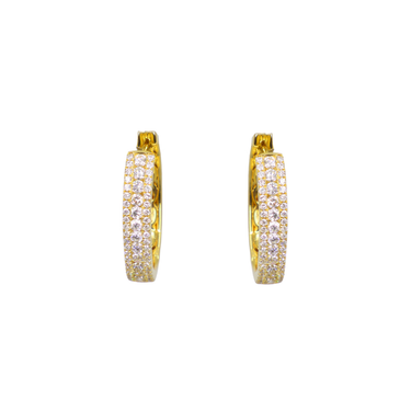 18K Yellow Gold Diamond Huggies Earrings - 20779016