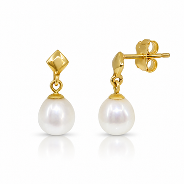 9K Yellow Gold Freshwater Pearl Drop Earrings | H&H Jewellery