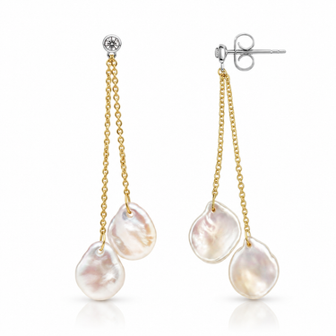 9K Two-Tone Gold Fresh Water Pearl Drop Earring - 20760403