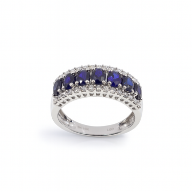 10K White Gold Lab Grown Sapphire and Lab Grown Diamond Ring - 20788650