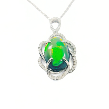 18K White Gold Opal Pendant