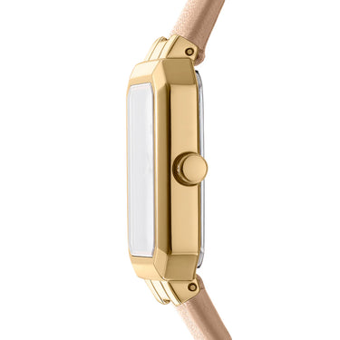 Uptown Midi Silver Dial Beige Leather Strap Watch DK1L076L0025