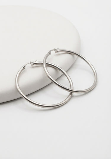 9K White Gold 42mm Plain Hoop Earring