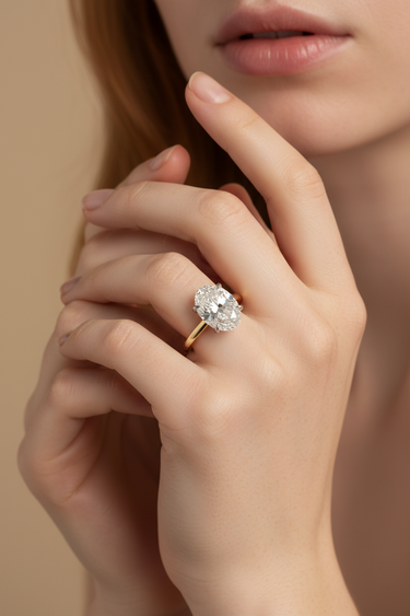 18KYG 1LGD 5.02CT E/VVS2 Oval Lab Grown Diamond Engagement Ring