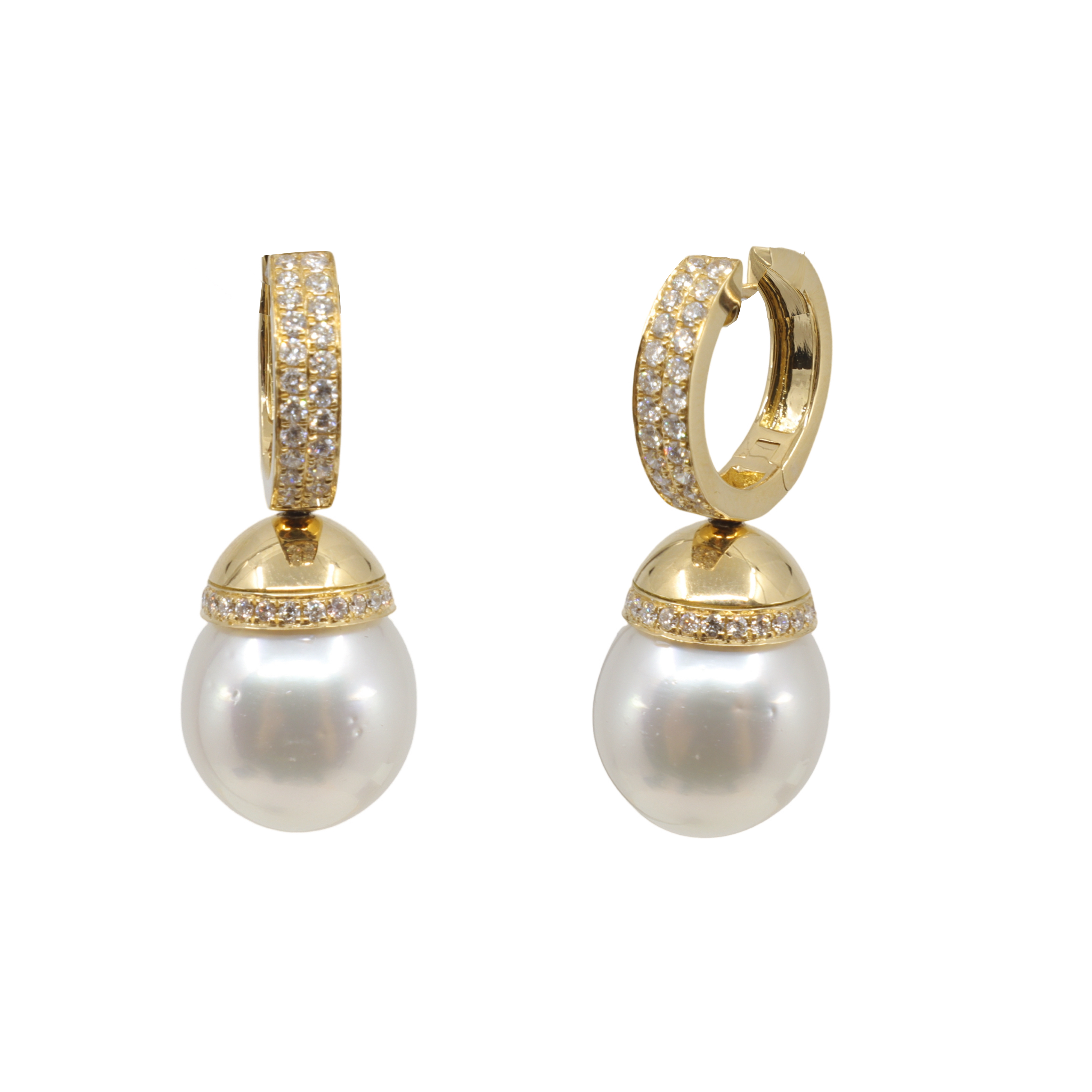 18K Yellow Gold South Sea Pearl and Diamond Drop Earring Pearl
