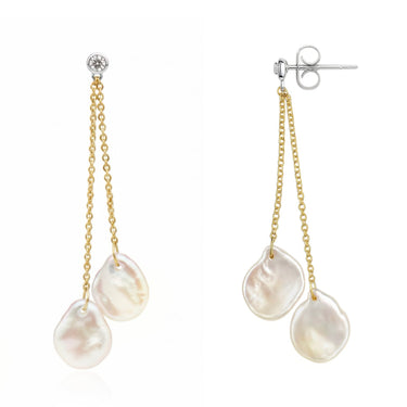 9K Two-Tone Gold Fresh Water Pearl Drop Earring - 20760403