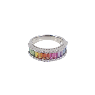 18K White Gold Multicoloured Sapphire and Diamond Ring - 20778934