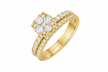 9K White Gold Tdw. 0.73ct Diamond Engagement & Wedding Ring Set - 20704957