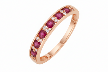 9K Yellow Gold Ruby and Diamonds Band Ring