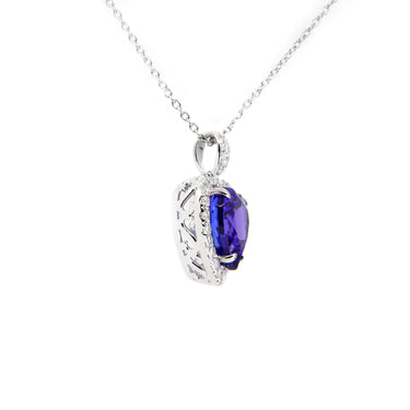 18K White Gold 5.85ct Tanzanite And Diamond Pendant - 20752156