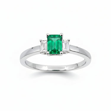 18K White Gold 0.45ct Emerald and Diamond Ring | Diamond Rings Melbourne | Engagement Rings Melbourne | Wedding Rings Melbourne | H&H Jewellery