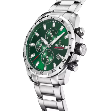 Festina Timeless Chronograph F20463/3 Green Men's Watch, Steel Bracelet