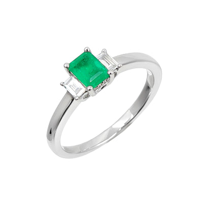 18K White Gold 0.45ct Emerald and Diamond Ring | Diamond Rings Melbourne | Engagement Rings Melbourne | Wedding Rings Melbourne | H&H Jewellery