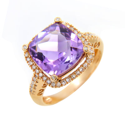 18K Rose Gold 3.63ct Amethyst and Diamond Ring | Amethyst and Diamond Rings Melbourne | Amethyst Engagement Rings Melbourne | Amethyst Wedding Rings Melbourne | H&H Jewellery