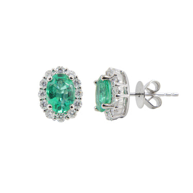 18K White Gold Emerald and Diamond Earring | Emerald Earrings Melbourne | Emerald Earrings Australia | H&H Jewellery
