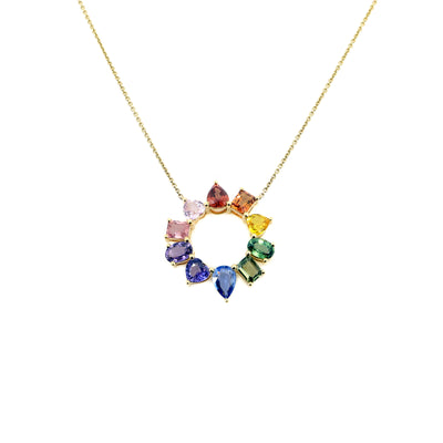 18K Yellow Gold Multicolour Sapphire Pendant  | Sapphire Necklaces & Pendants Melbourne | Sapphire Necklaces & Pendants Australia | H&H Jewellery