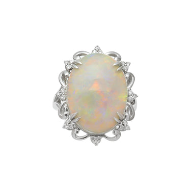 14K White Gold White Solid Opal and Diamond Ring | Diamond Engagement Rings Melbourne | Wedding Rings Melbourne | H&H Jewellery
