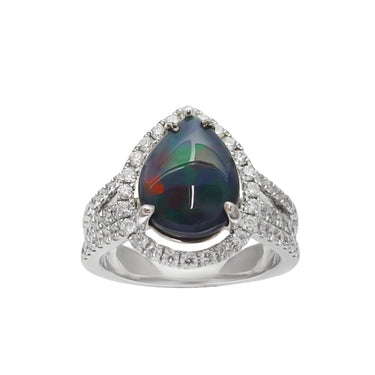 18K White Gold Black Solid Opal and Diamond Ring - 20560034 - H&H Jewellery Pty Ltd