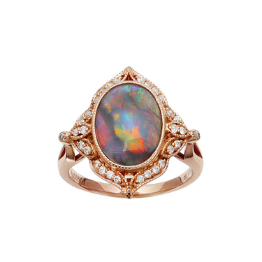 14K Rose Gold Solid Opal and Diamond Ring - H&H Jewellery Pty Ltd