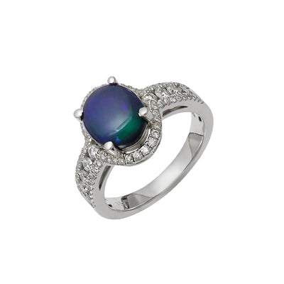 18K White Gold Black Solid Opal and Diamond Ring - 20493950 - H&H Jewellery Pty Ltd