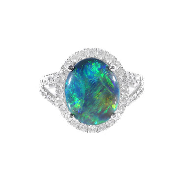 18K White Gold 4.80ct Solid Black Opal & Diamond Ring | Opal Jewellery Australia | Opal Necklaces & Pendant Melbourne | H&H Jewellery