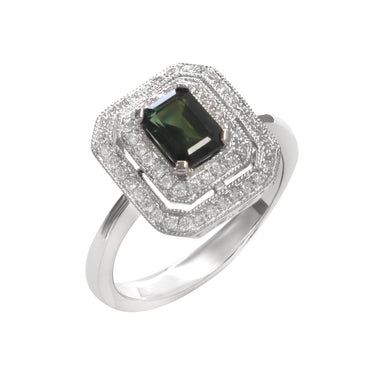 18K White Gold Green Sapphire and Diamond Ring | Sapphire Engagement Rings | Sapphire Jewellery Melbourne | Sapphire Jewellery Australia | Sapphire Wedding Rings | H&H Jewellery