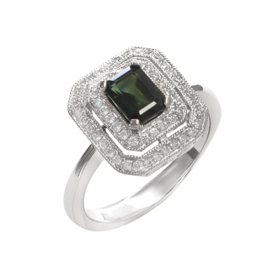 18K White Gold Green Sapphire and Diamond Ring | Sapphire Engagement Rings | Sapphire Jewellery Melbourne | Sapphire Jewellery Australia | Sapphire Wedding Rings | H&H Jewellery 
