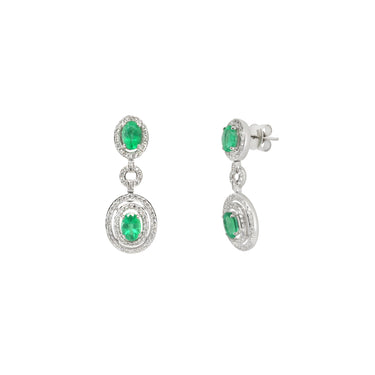 18K White Gold Emerald and Diamond Earrings | Emerald and Diamond Earrings Melbourne | Emerald and Diamond Earrings Australia | H&H Jewellery