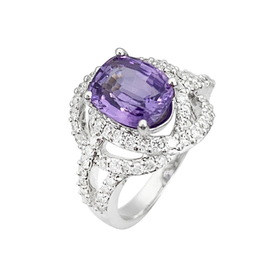18K White Gold 7.19ct Purple Sapphire and Diamond Ring | Sapphire and Diamond Engagement Rings | Sapphire Wedding Rings Melbourne | H&H Jewellery