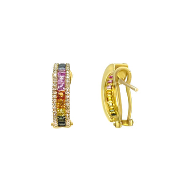 9K Yellow Gold Multicolour Sapphires and Diamond Earrings | Sapphire & Diamond Earrings Australia | Sapphire Earrings Melbourne | H&H Jewellery