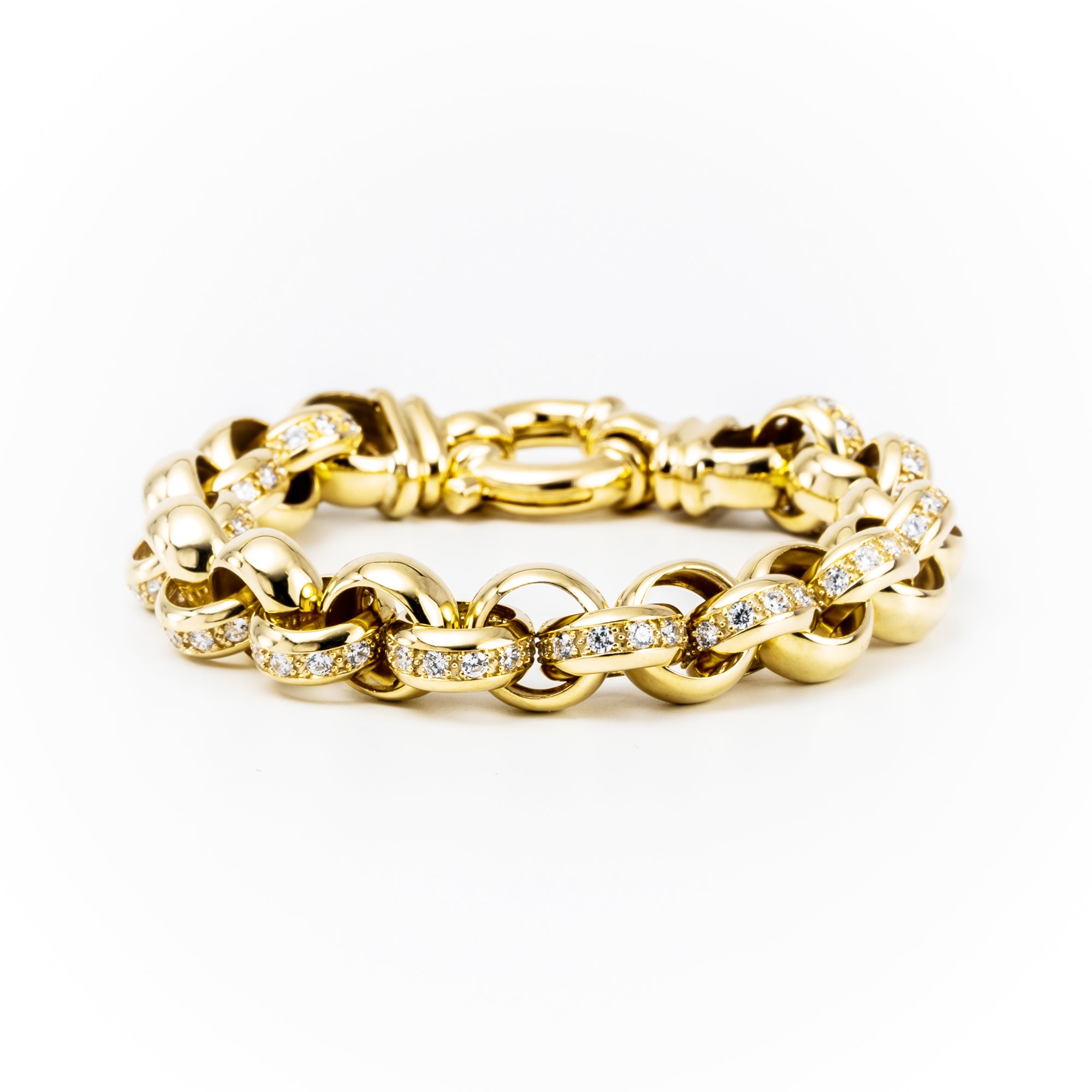 9K Yellow Gold Australian Made Cubic Ziroconia Belcher Bracelet