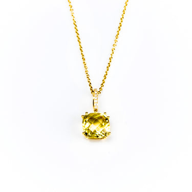 18K Yellow Gold Lemon Quartz and Diamond Pendant with Chain - 20690540 - H&H Jewellery Pty Ltd