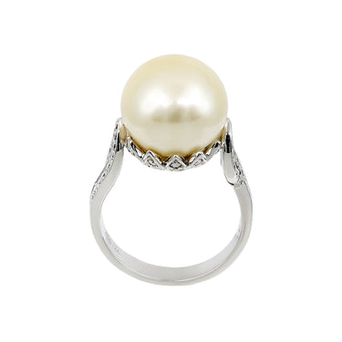 18K White Gold White South Sea Pearl and Diamond Ring | Pearl Engagement Ring Melbourne | Diamond Engagement Rings Melbourne | H&H Jewellery