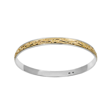 9K Yellow Gold and Silver Filled Pattern Bangle | Gold and Diamond Bangles Melbourne | Gold and Diamond Bangles Australia | H&H Jewellery