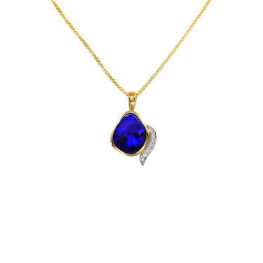 18K Yellow Gold Solid Black Opal and Diamond Pendant | Opal Jewellery Australia | Opal Engagement Rings | Opal Engagement Rings Melbourne | Opal Engagement Rings Australia | H&H Jewellery