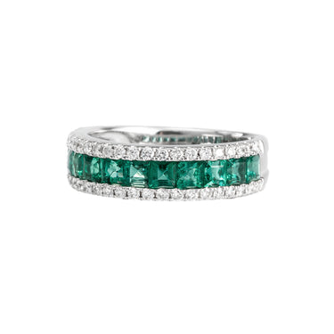 18K White Gold 0.60ct Emerald and Diamond Ring - 20687182 - H&H Jewellery Pty Ltd