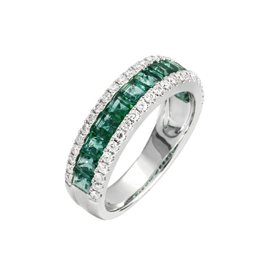 18K White Gold 0.60ct Emerald and Diamond Ring - 20687182 - H&H Jewellery Pty Ltd