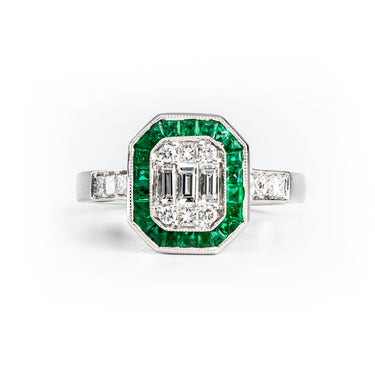 18K White Gold 0.56ct Emerald & Diamond Ring | Emerald Engagement Rings Melbourne | Emerald Engagement Rings Australia | H&H Jewellery