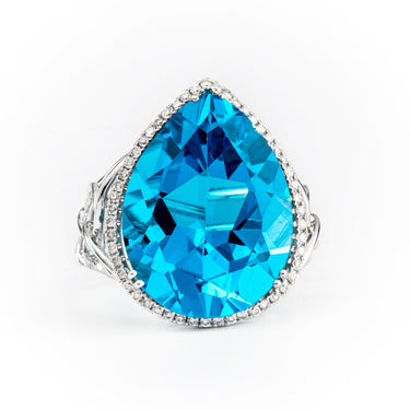 18K White Gold 18.11ct Swiss Blue Topaz & Diamond Ring | Diamond Engagement Rings Melbourne | Diamond Wedding Rings Melbourne | H&H Jewellery