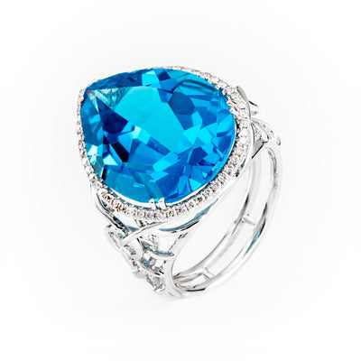 18K White Gold 18.11ct Swiss Blue Topaz & Diamond Ring | Diamond Engagement Rings Melbourne | Diamond Wedding Rings Melbourne | H&H Jewellery 