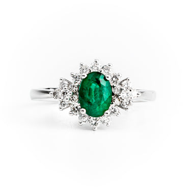 18K White Gold 0.98ct Emerald & Diamond Ring | Emerald Engagement Rings Melbourne | Emerald Engagement Rings Australia | H&H Jewellery