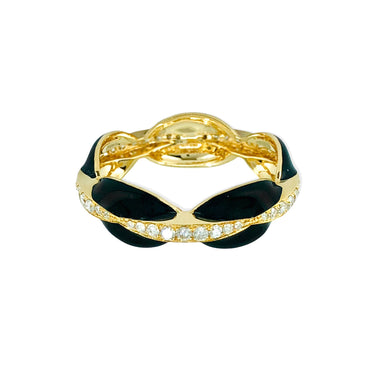 18K Yellow Gold Black Enamel and Diamond Ring - 20719340 - H&H Jewellery Pty Ltd